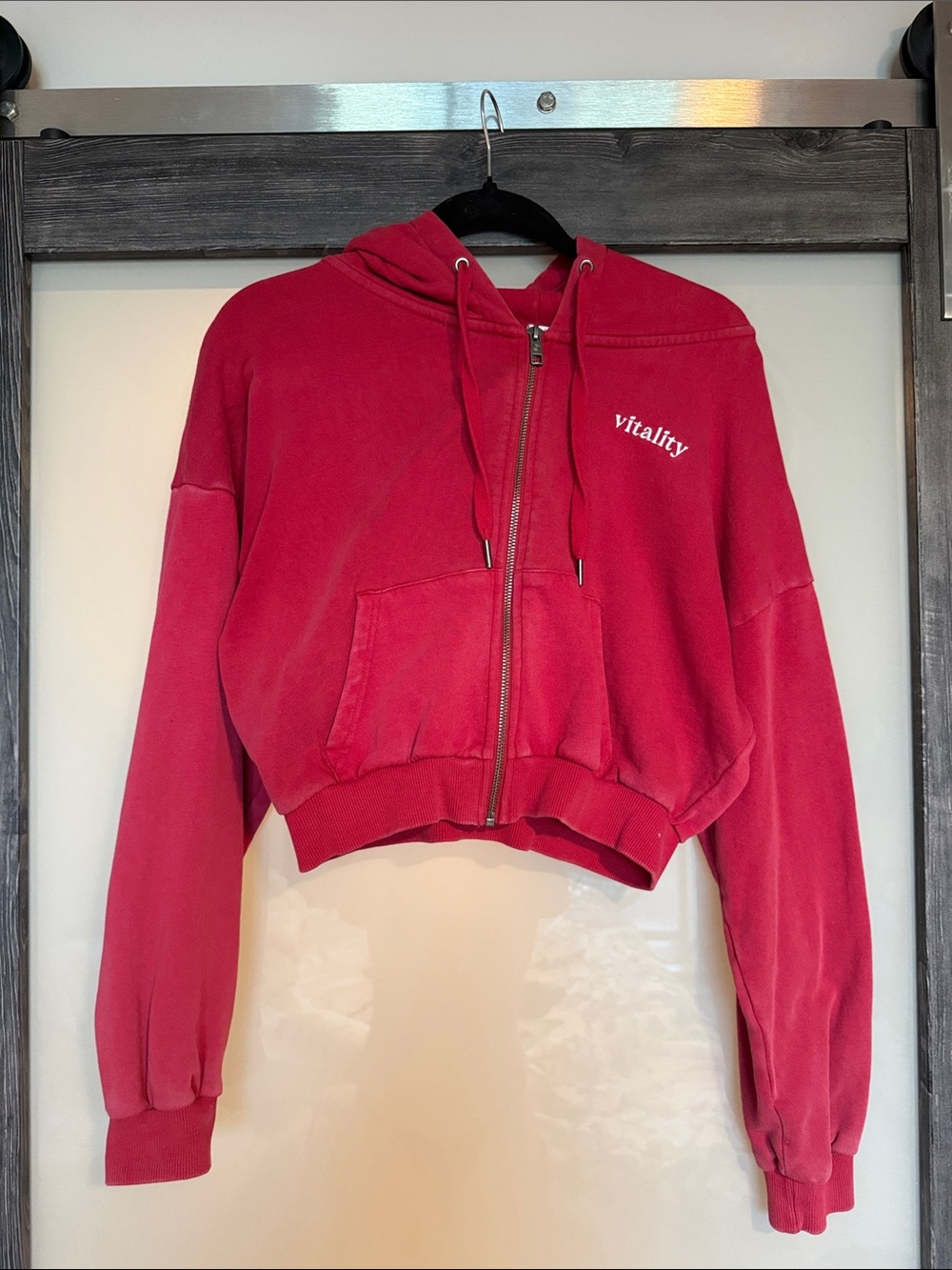 Vitality Women's Cropped Red Zip-Up Hoodie- Size M
